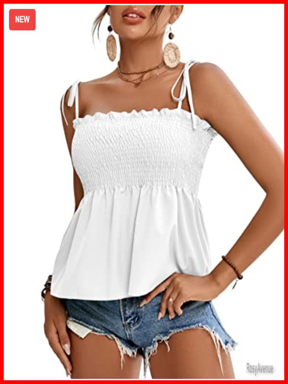Tie Shoulder Smocked Cami Peplum Blouse Ruffle Sleeveless Top